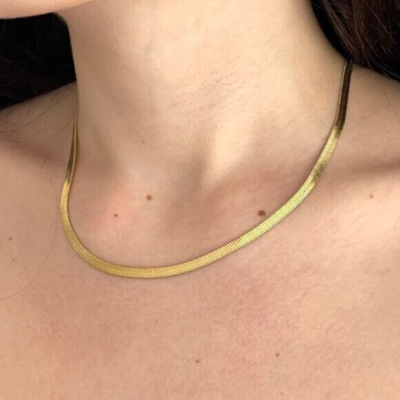 Classic Herringbone Necklace Waterproof Gold Chain Necklace Beautiful Necklace - Picture 12 of 12